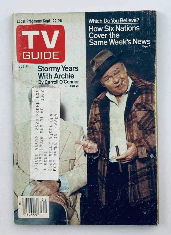 Cover of TV Guide Magazine September 22 1979 issue #1382 featuring Carroll O'Connor, showcasing the title 'Stormy Years With Archie' and ads for local TV programs.