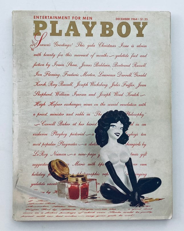 Vintage Playboy Magazine December 1964 featuring Playmate Jo Collins on the cover, showcasing holiday-themed artwork and promotional content.