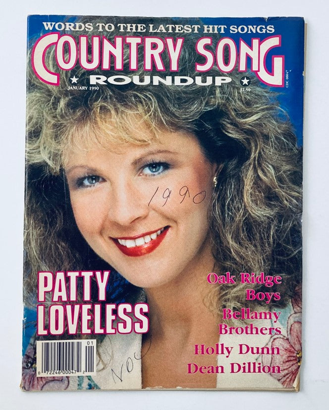 January 1990 Country Song Roundup magazine featuring Patty Loveless on the cover, alongside mentions of the Oak Ridge Boys, Bellamy Brothers, Holly Dunn, and Dean Dillon.