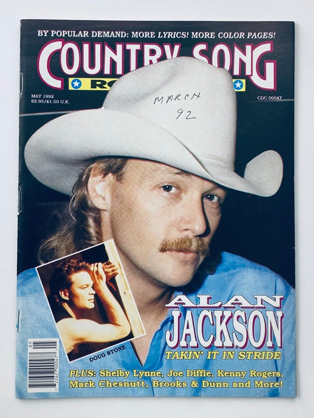 Cover of Country Song Roundup Magazine May 1992 featuring Alan Jackson and Doug Stone with headlines emphasizing their musical contributions.
