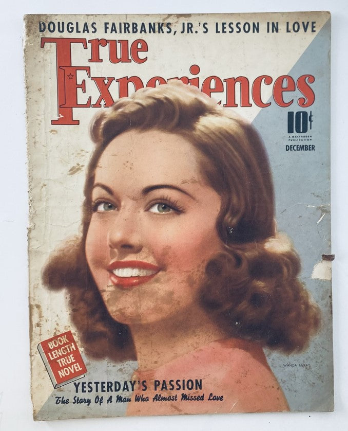 VTG True Experiences Magazine December 1939 cover featuring a smiling woman and the title "Yesterday's Passion." The cover showcases vintage design elements and highlights Douglas Fairbanks, Jr.'s lesson in love.