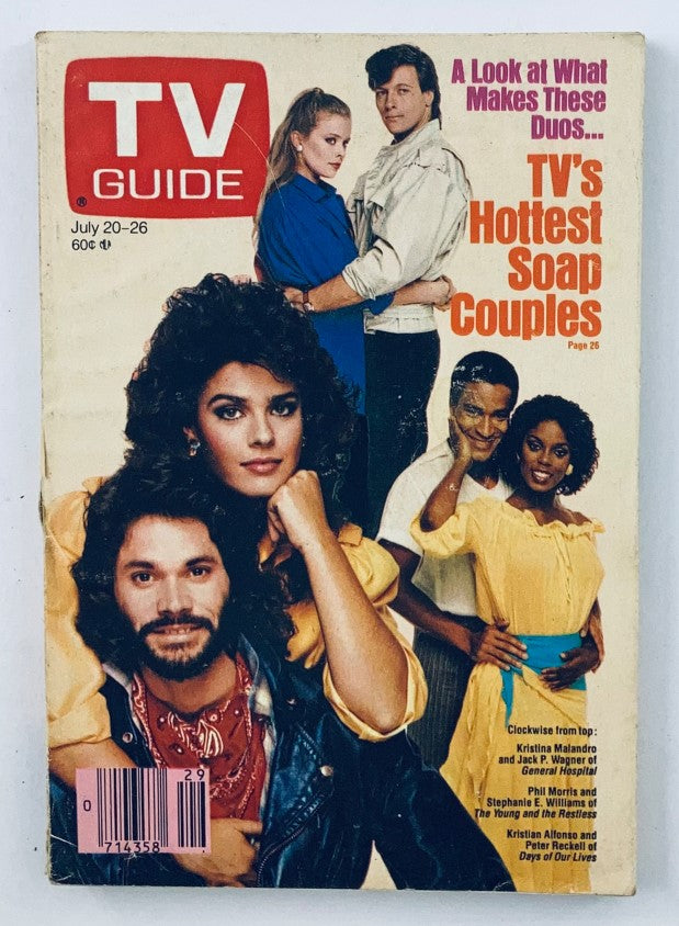 Cover of TV Guide Magazine from July 20, 1985 featuring Kristina Malandro and other soap opera stars, showcasing TV's hottest couples.