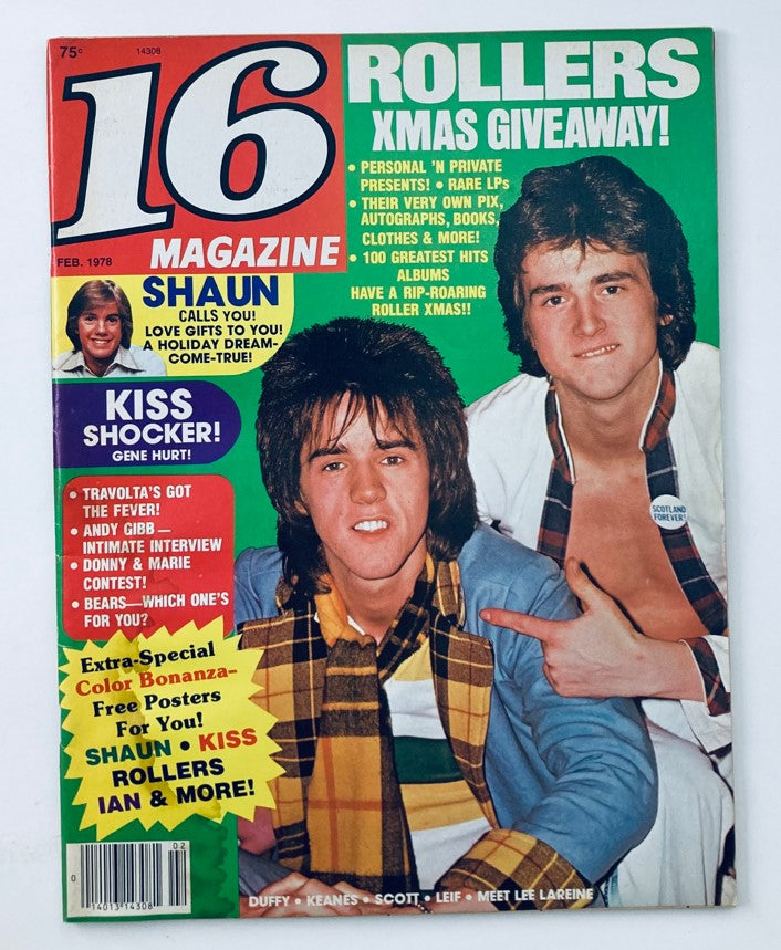 VTG 16 Magazine February 1978 cover featuring Shaun Cassidy and an advertisement for Kiss, showcasing a nostalgic pop culture moment.