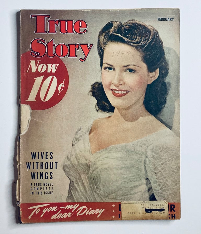VTG True Story Magazine February 1942 Vol 46 No. 1 cover featuring the title 'Wives Without Wings' and a smiling woman.