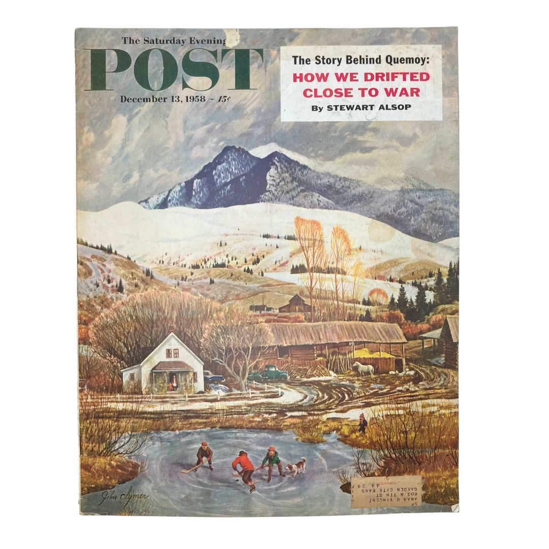 Cover of the Saturday Evening Post Magazine from December 13, 1958, featuring artwork by John Clymer depicting the Mountain Rockies.