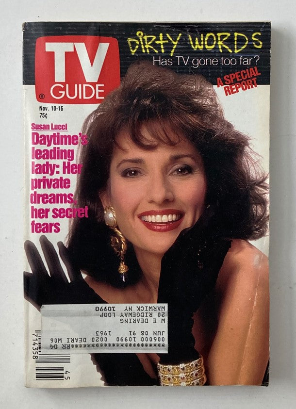 TV Guide Magazine cover from November 10, 1990 featuring Susan Lucci, the leading lady of daytime television, highlighting her private dreams and secret fears.