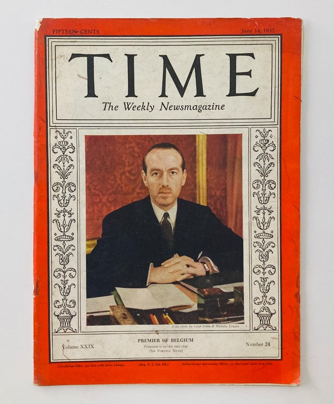 Vintage Time Magazine June 14 1937 Vol 29 No. 24 Premier of Belgium Paul van Zeeland