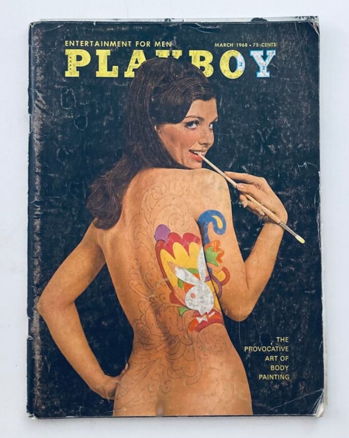 Cover of VTG Playboy Magazine March 1968 featuring Playmate Michelle Hamilton, showcasing body painting art and vintage design.