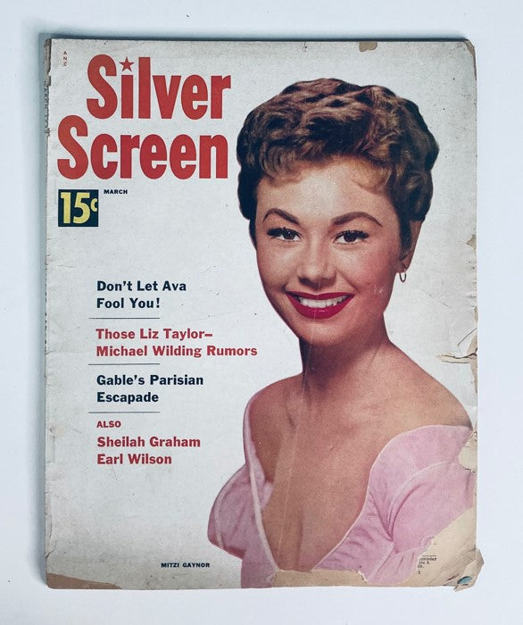 VTG Silver Screen Magazine March 1954 featuring Mitzi Gaynor on the cover, showcasing vintage Hollywood culture and classic cinema nostalgia.
