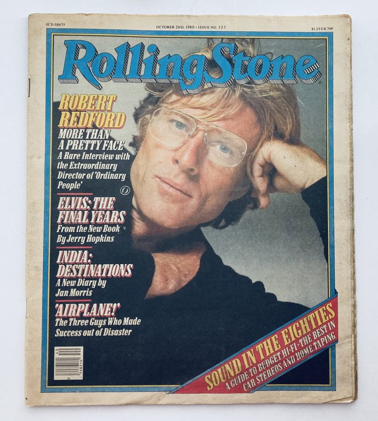 VTG Rolling Stone Magazine October 2 1980 Issue 327 featuring Robert Redford on the cover, showcasing insights into 1980s pop culture and music.