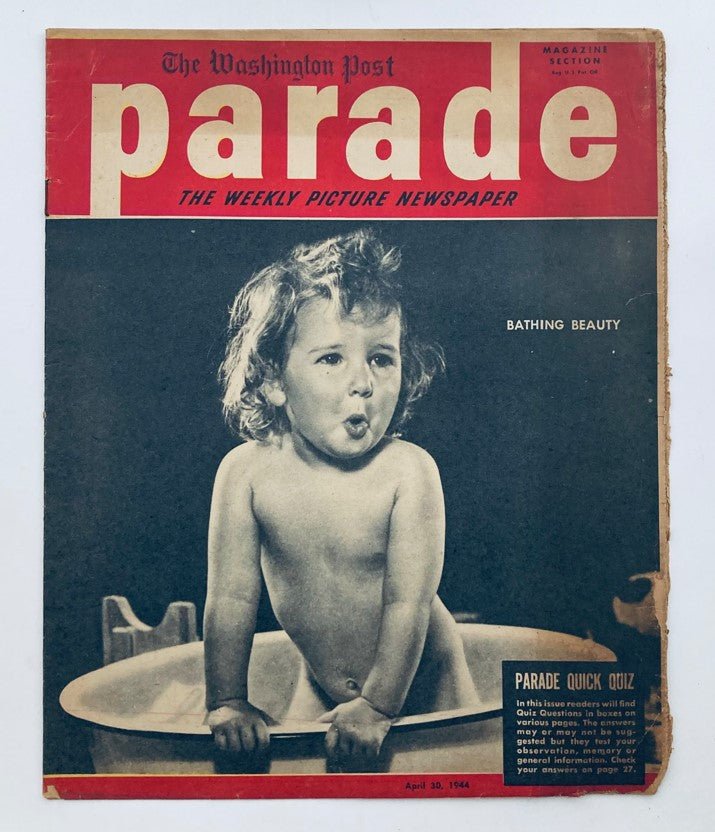 Cover of Parade Newspaper Magazine WA Post April 30 1944 featuring a bathing beauty, showcasing vintage 1940s fashion and style.
