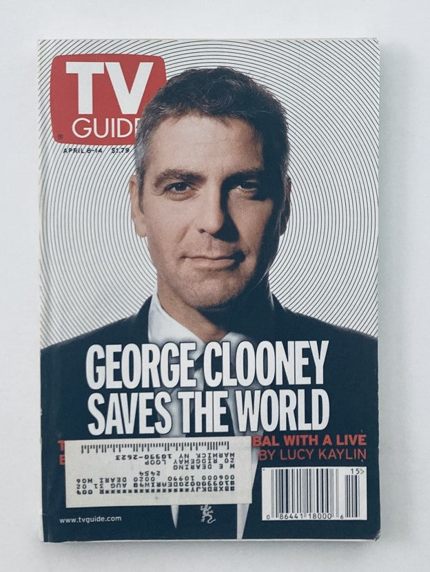 TV Guide Magazine cover featuring George Clooney with the headline 'George Clooney Saves The World', dated April 8, 2000. This vintage magazine captures an iconic moment in television history, showcasing Clooney's influence in entertainment and humanitarian efforts.