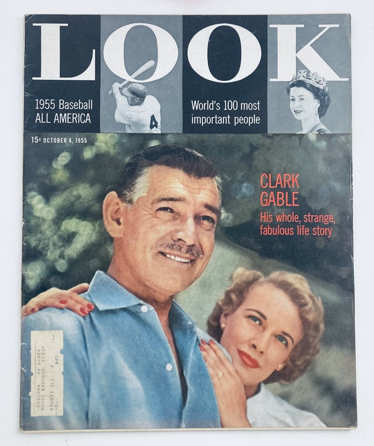 Vintage Look Magazine cover from October 4, 1955, Volume 19, Number 20 featuring Clark Gable and his wife, showcasing mid-20th century American life and celebrity culture.