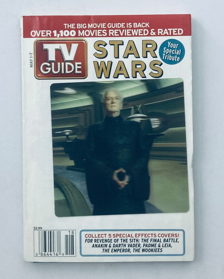 TV Guide Magazine May 1 2005 featuring The Emperor from Star Wars, showcasing a cover tribute to the iconic movie with a focus on the character.