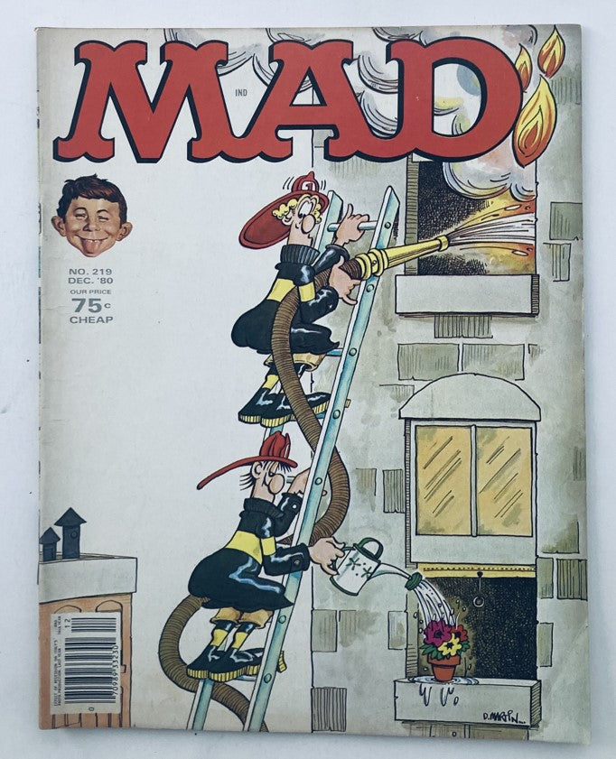 Cover of VTG Mad Magazine December 1980 No. 219 The Dopes of Haphazzard, featuring a humorous illustration of firefighters and a burning building.