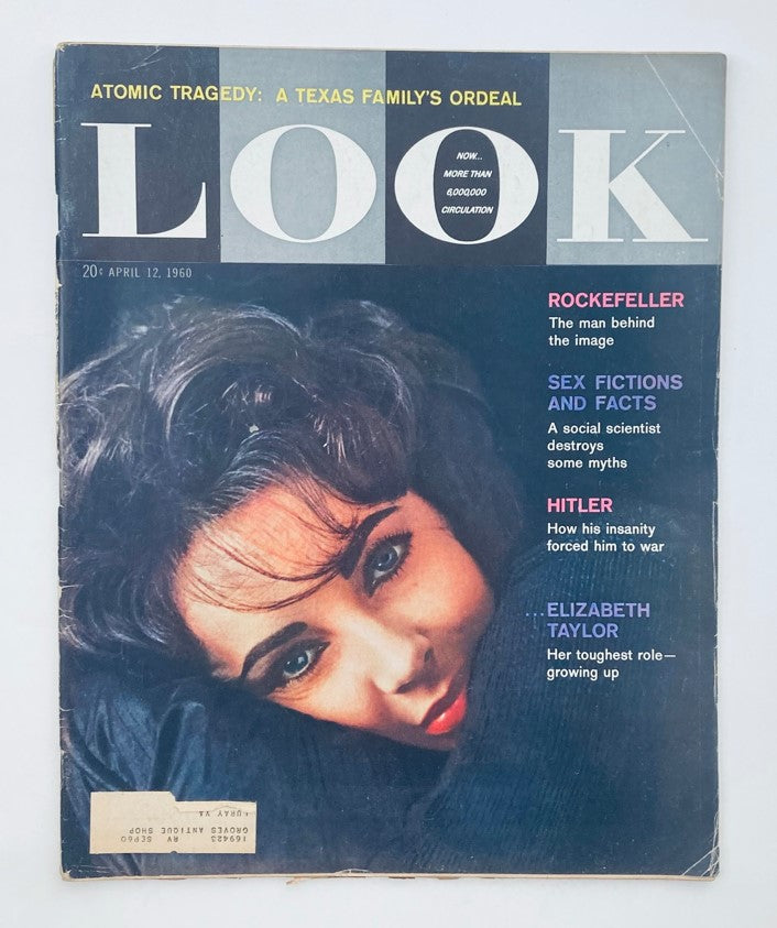 Cover of Look Magazine April 12, 1960 featuring Elizabeth Taylor, showcasing her iconic beauty and timeless style.