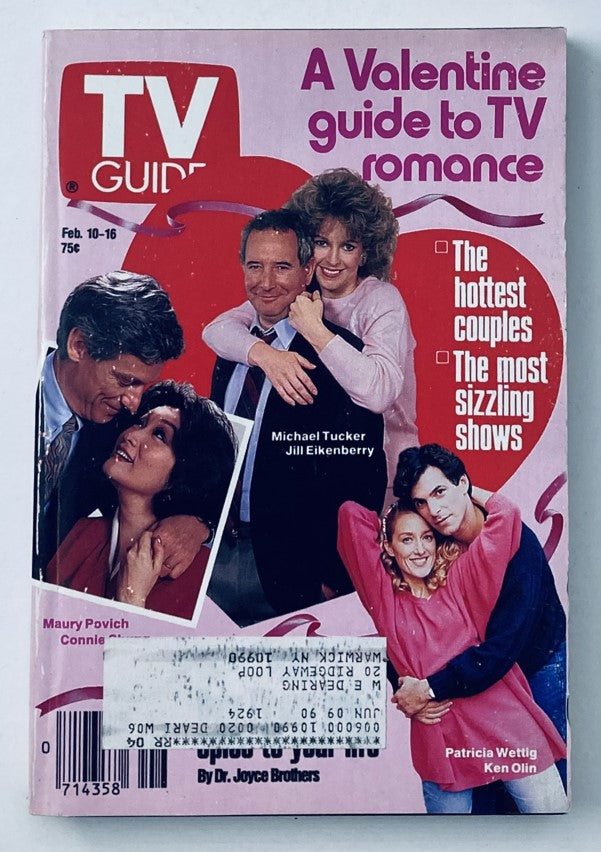 Cover of TV Guide Magazine dated February 10, 1990 featuring Connie Chung, Jill Eikenberry, and Michael Tucker, highlighting Valentine-themed TV shows and couples.