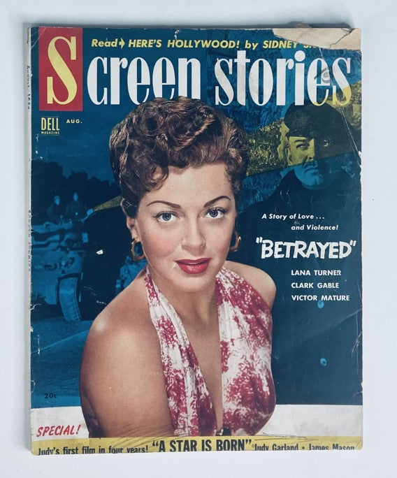 VTG Screen Stories Magazine August 1954 Vol 52 No. 2 featuring Judy Garland on the cover, showcasing a retro design with vibrant colors and classic Hollywood appeal.