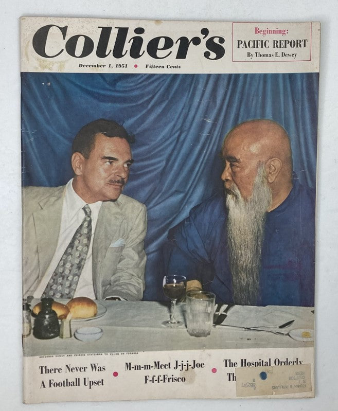 Cover of VTG Collier's Magazine December 1 1951 featuring Governor Dewey and Yu Yu-Jen, showcasing a historical moment with a notable photograph.