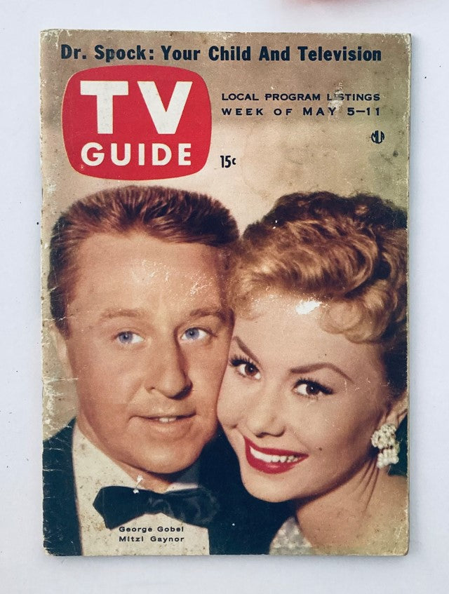 Cover of TV Guide Magazine May 5, 1956 featuring Mitzi Gaynor and George Gobel, showcasing local program listings and nostalgic 1950s television culture.