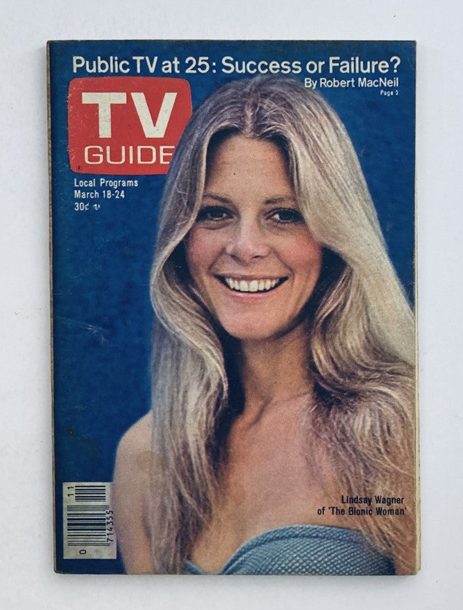 Cover of TV Guide Magazine March 18 1978 featuring Lindsay Wagner, with a headline discussing public TV successes, and a focus on local programs.