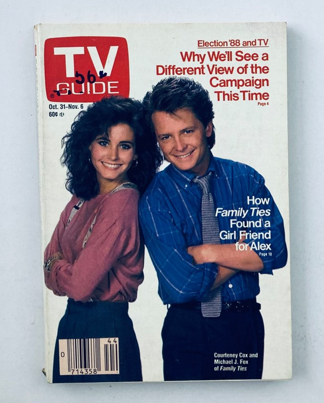 TV Guide Magazine October 31 1987 featuring Michael J. Fox and Courteney Cox on the cover, showcasing vintage pop culture and television history from the late '80s.