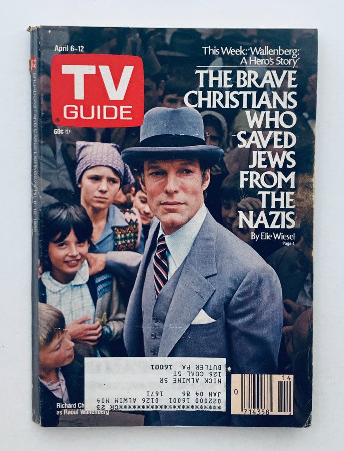 TV Guide Magazine from April 6, 1985 featuring Richard Chamberlain on the cover as Raoul Wallenberg, highlighting the story of Christians who saved Jews from the Nazis.