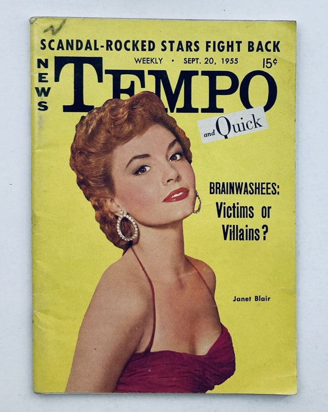 VTG Tempo & Quick Magazine September 20 1955 Cover featuring Janet Blair in a glamorous pose, showcasing mid-century pop culture through vintage print.