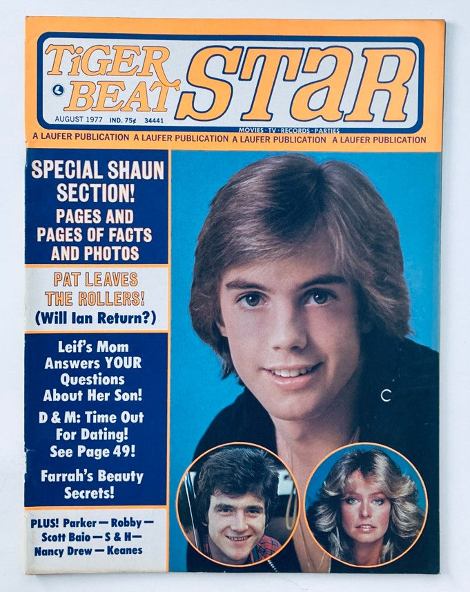 Tiger Beat Star Magazine August 1977 cover featuring Shaun Cassidy and Parker Stevenson, showcasing vibrant pop culture and teen idol nostalgia.