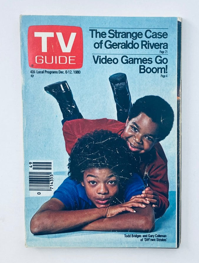 Cover of TV Guide Magazine from December 6, 1980, featuring Todd Bridges and Gary Coleman, iconic child actors from the show 'Diff'rent Strokes', with text highlighting TV features of the time.