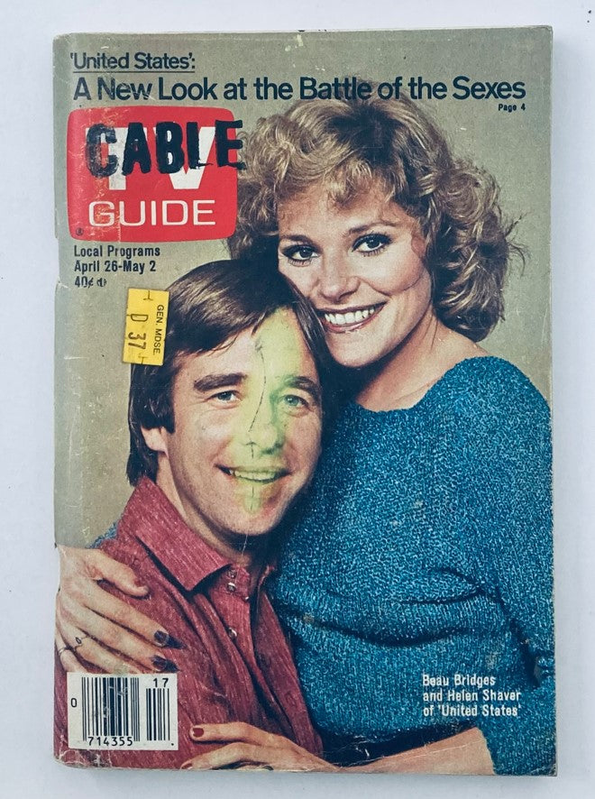 TV Guide Magazine from April 26, 1980 featuring Helen Shaver and Beau Bridges on the cover. The magazine includes a feature titled 'A New Look at the Battle of the Sexes' and is marked with a local programs section.