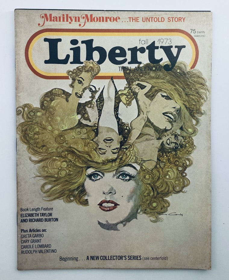VTG Liberty Then & Now Magazine Fall 1973 Vol 1 No. 10 featuring cover art of Marilyn Monroe with an artistic portrayal of her iconic beauty and a vibrant design.