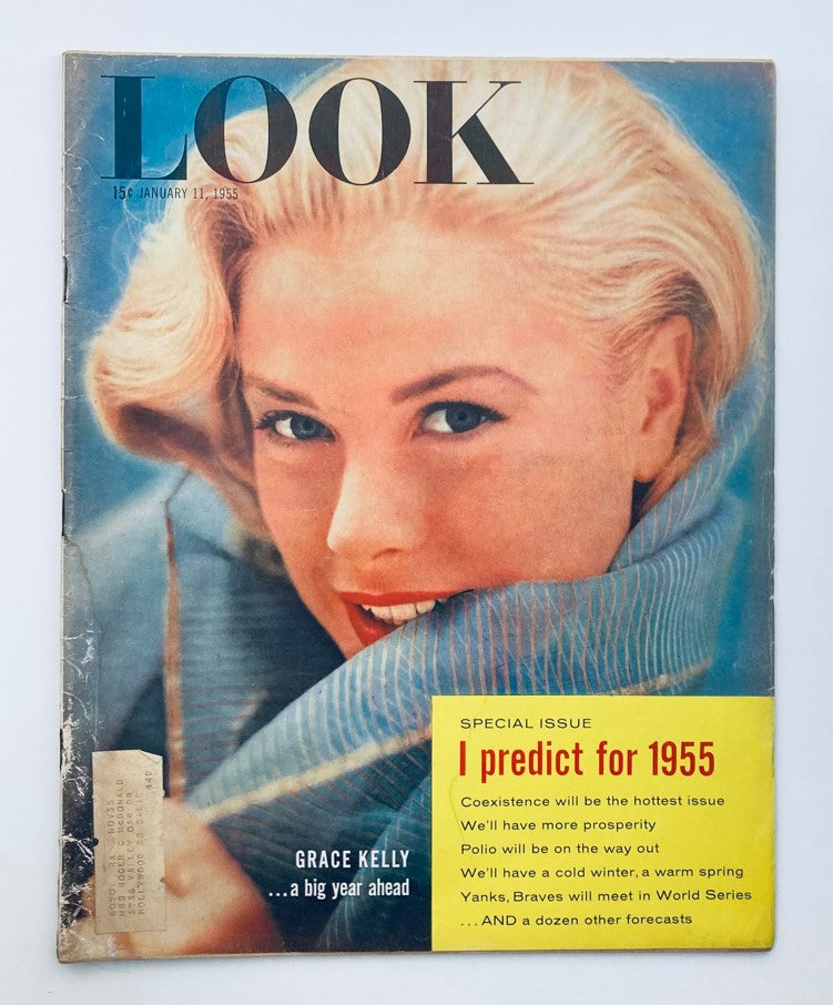 Cover of VTG Look Magazine January 11 1955 featuring Grace Kelly with the caption 'A Big Year Ahead', showcasing mid-20th century glamour.