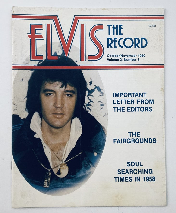 Cover of VTG Elvis The Record Magazine, October 1980, Volume 2, Number 3 featuring a portrait of Elvis Presley, with headlines including 'Important Letter From The Editors' and 'The Fairgrounds'.