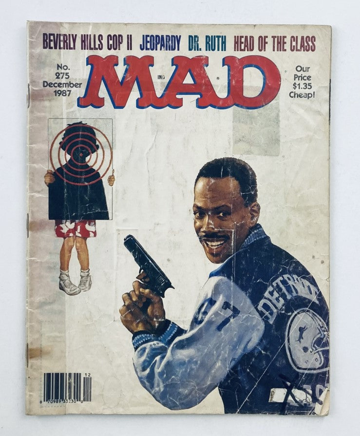 Mad Magazine December 1987 Issue No. 275 featuring Beverly Hills Cop II on the cover, showcasing a nostalgic design and humorous content reflective of the 1980s.