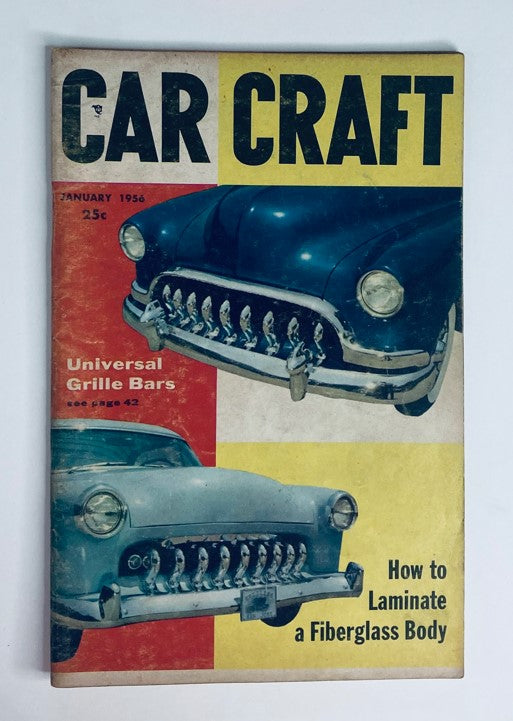 Cover of VTG Car Craft Magazine January 1956 featuring Universal Grille Bars and classic car illustrations.