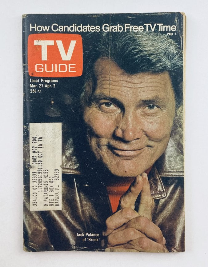 Cover of TV Guide Magazine, March 27, 1976 issue featuring Jack Palance, highlighting local programming from March 27 to April 2, Northern Florida edition.