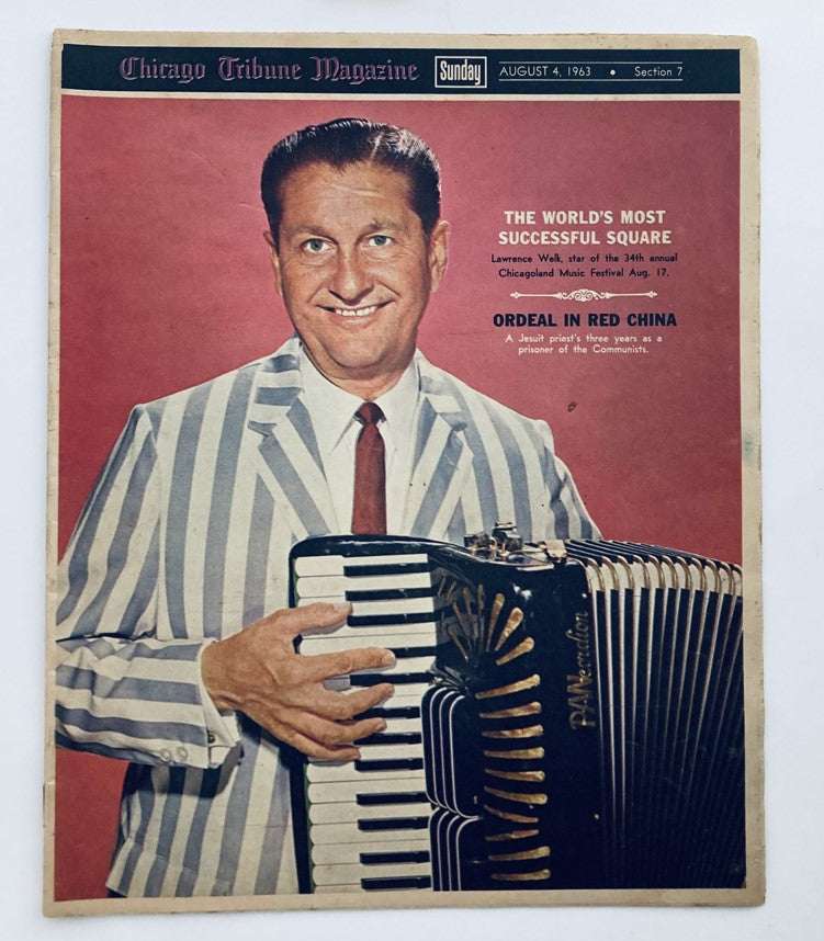 VTG Chicago Tribune Magazine August 4 1963 featuring Lawrence Welk on the cover, showcasing his lively personality and stylish attire.