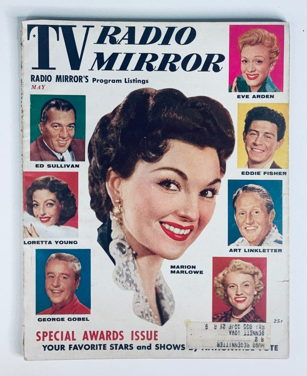 Cover of VTG TV Radio Mirror Magazine May 1955 featuring Marion Marlowe, Ed Sullivan, Loretta Young, and other stars from the era, showcasing the glamour of mid-century television.