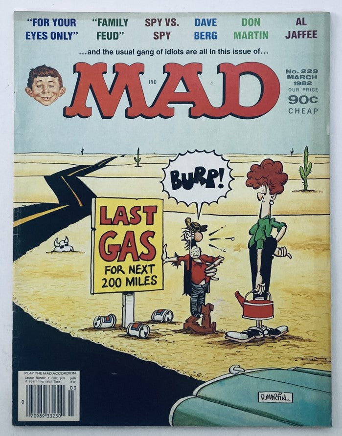 Cover of VTG Mad Magazine March 1982 No. 229 featuring a humorous parody related to 'For Your Eyes Only,' with vibrant illustrations and iconic characters.