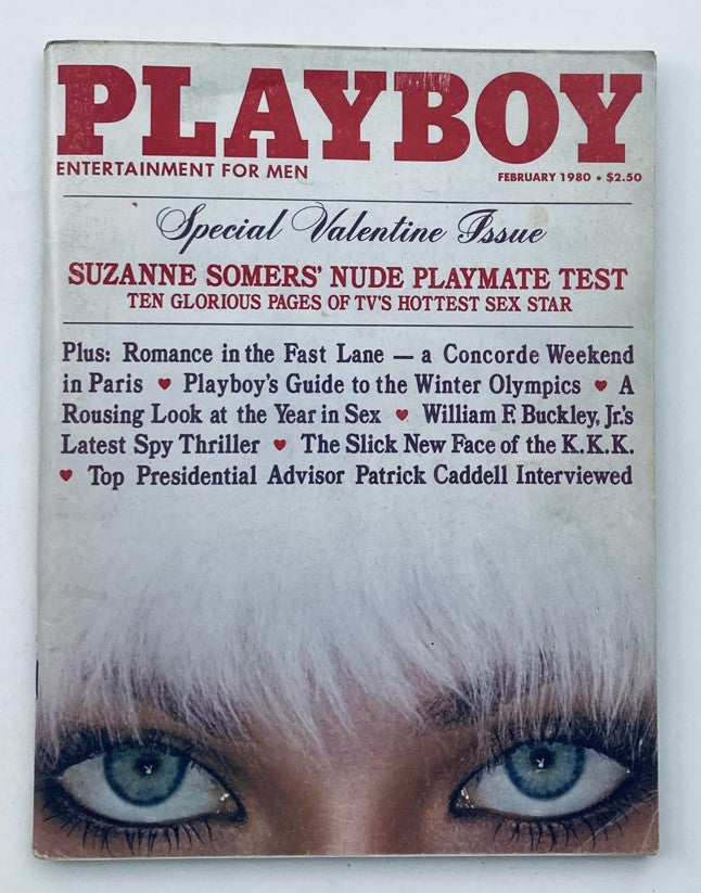 Cover of VTG Playboy Magazine February 1980 featuring the title and highlights including Suzanne Somers' nude Playmate test and articles on romance, sex, and interviews.