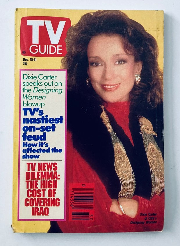 Cover of TV Guide Magazine dated December 15, 1990 featuring Dixie Carter. The cover highlights her role in the show Designing Women and discusses controversies behind the scenes, embodying television culture of the early 90s.