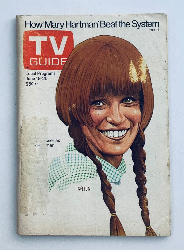 TV Guide Magazine June 19 1976 cover featuring Louise Lasser with her iconic pigtails, promotional text highlighting 'How Mary Hartman Beat the System', representing vintage television history and nostalgia.