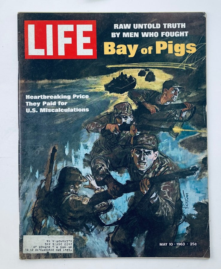 Vintage Life Magazine May 10 1963 featuring the cover story 'This Was The Bay of Pigs' with dramatic artwork depicting soldiers during the Bay of Pigs invasion.