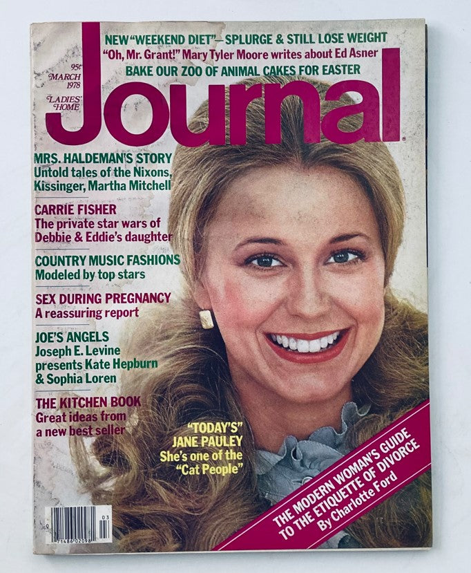 VTG Ladies' Home Journal Magazine March 1978 featuring Jane Pauley on the cover, highlighting articles on country music fashions, pregnancy, and tips for modern women, with a close-up of Pauley's smiling face.