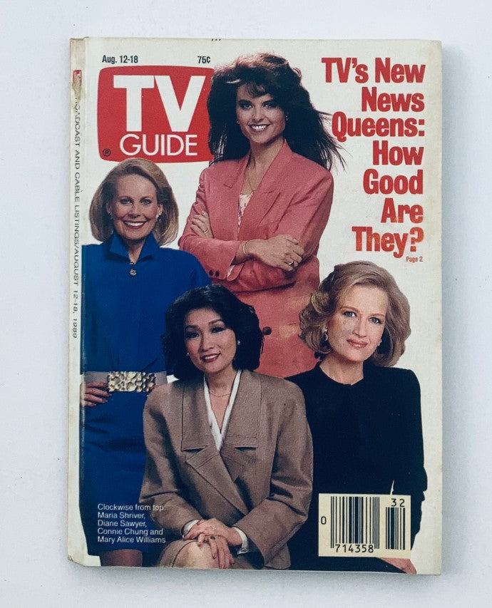 TV Guide Magazine cover from August 12-18, 1989 featuring TV's new queens of news including Diane Sawyer, Maria Shriver, Connie Chung, and Mary Alice Williams. An iconic piece of television history.