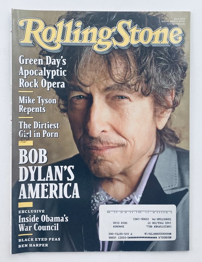 Cover of Rolling Stone Magazine May 14 2009 Issue 1078 featuring Bob Dylan's America, highlighting the artist's impact on music and culture.