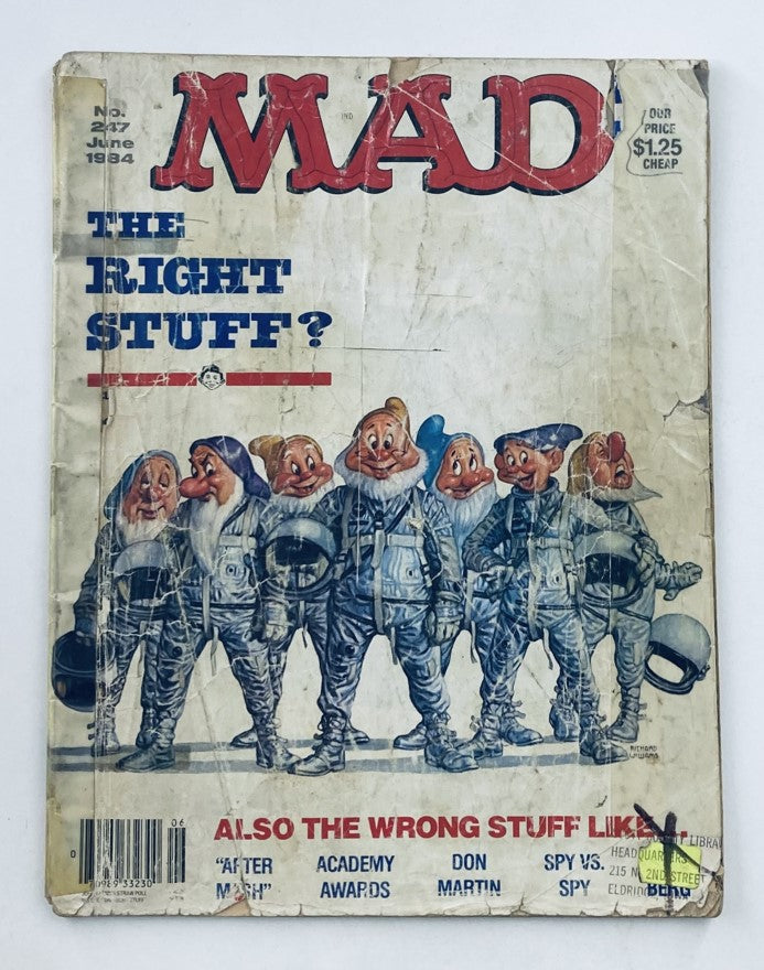 Mad Magazine June 1984 No. 247 cover featuring Seven Dwarfs parodying 'The Right Stuff' with cartoon characters in space suits.