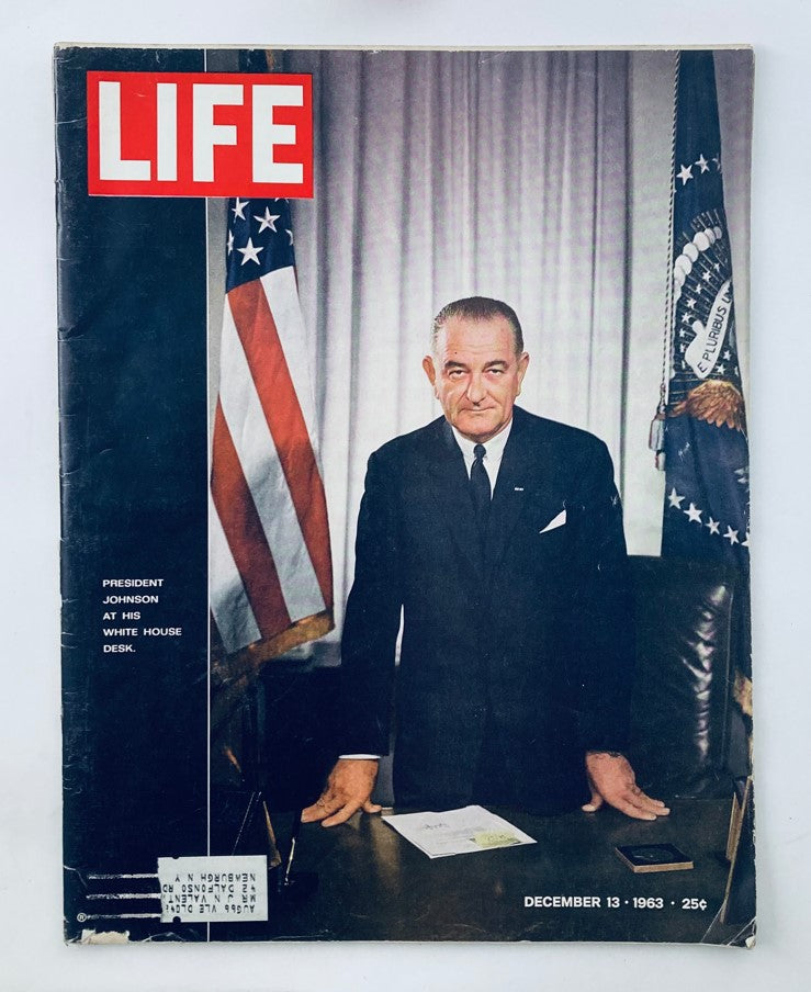 Cover of VTG Life Magazine December 13, 1963, featuring President Lyndon B. Johnson at his White House desk, with American flags in the background.