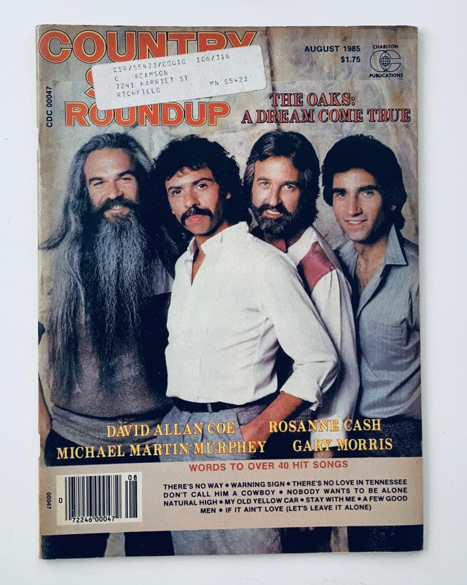Cover of Country Song Roundup Magazine August 1985 featuring The Oaks with the title 'A Dream Come True'. This issue includes prominent country artists like David Allan Coe, Rosanne Cash, and Michael Martin Murphey.